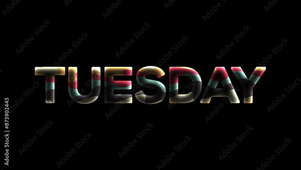 Aufkleber tuesday animation text with wave effect on plain black background