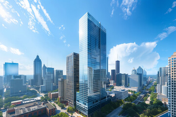 Obraz premium High-Rise Office Buildings in the Financial District with Blue Sky