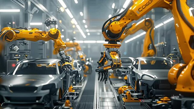 Industrial robots in a car factory