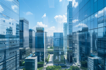 Obraz premium High-Rise Office Buildings in the Financial District with Blue Sky