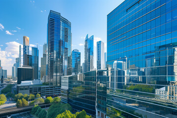 Fototapeta premium High-Rise Office Buildings in the Financial District with Blue Sky