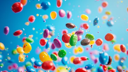 Fototapeta premium Colorful Rainbow Candy Falling on blue background