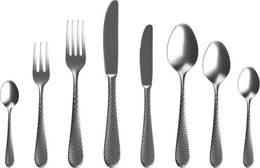 cutlery set, fork, knife, spoon, chrome dots design