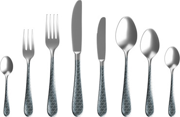 cutlery set, fork, knife, spoon, chrome triangle blue galvanized design