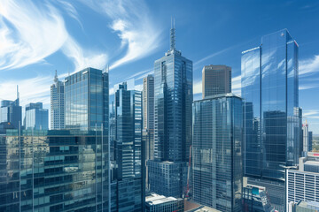 Naklejka premium High-Rise Office Buildings in the Financial District with Blue Sky