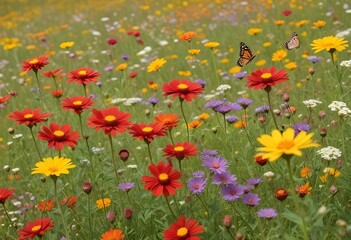 Naklejka premium Colorful flowers in a vast meadow