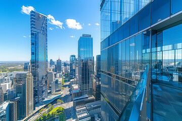 Obraz premium High-Rise Office Buildings in the Financial District with Blue Sky