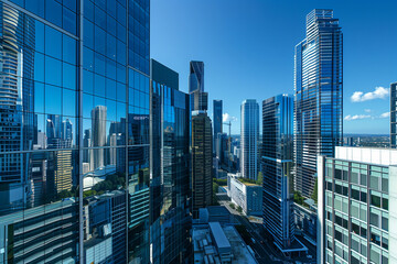 Fototapeta premium High-Rise Office Buildings in the Financial District with Blue Sky