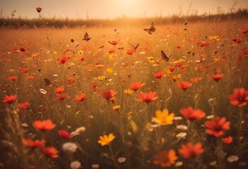 Colorful flowers in a vast meadow