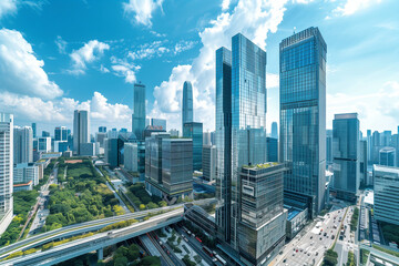 Fototapeta premium High-Rise Office Buildings in the Financial District with Blue Sky