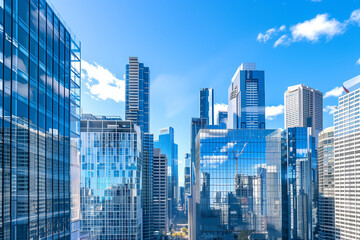 Obraz premium High-Rise Office Buildings in the Financial District with Blue Sky
