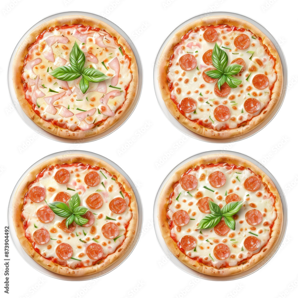 Poster four different pizzas with different toppings