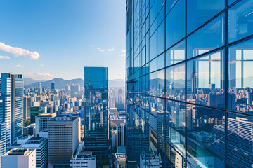 Obraz premium High-Rise Office Buildings in the Financial District with Blue Sky