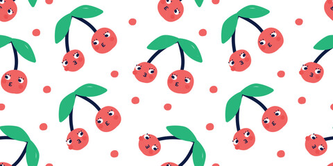 Cherry berry seamless pattern. flat vector illustration. Template for Notebook covers, pattern for wallpapers, textile or nature background. hand-drawn vector elements. Healthy natural vitamin food