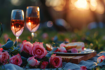 Generative AI picture of delightful picnic nature park bbq family friends couple together