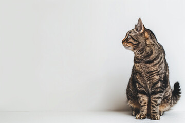 Cat Posing on White Background with Blank Space