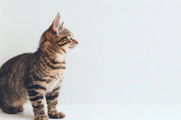 Cat Posing on White Background with Blank Space