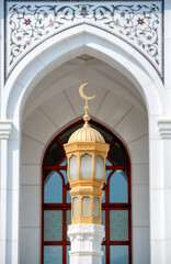 one minaret of traditional Islamic mosque in Grozny Chechnya
