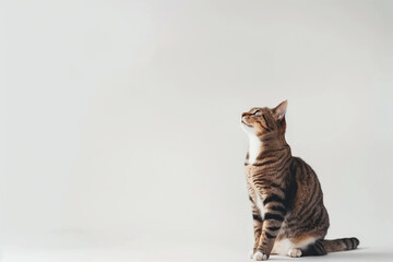 Obraz premium Cat Posing on White Background with Blank Space
