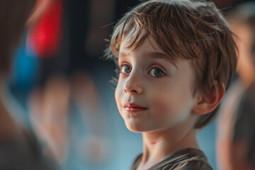 Generative AI picture of beautiful children preparing ballet dance school performance in stage ballroom gown