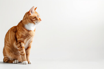 Cat Posing on White Background with Blank Space