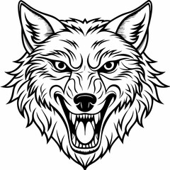 Fototapeta premium roaring wolf head vector, simple line, good for mascot and coloring page