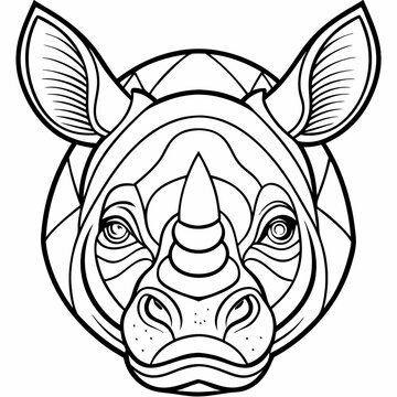 recommend clip art: head of rhino, simple line vector illustration on white background, good for coloring page