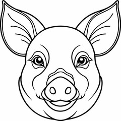 Naklejka premium illustration head of a pig, simple line vector. for coloring page