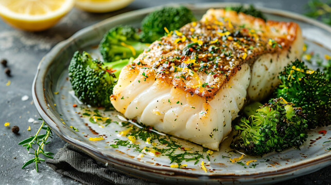 Baked Cod with Steamed Broccoli and Lemon Butter