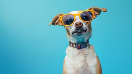 Dog with sunglasses and human clothes, funny
