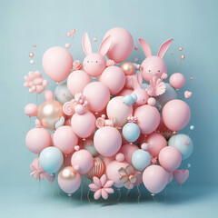 Naklejka premium 3D Render of Pink Balloons on Light Blue Background