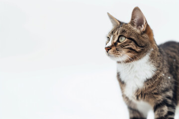 Obraz premium Cat Posing on White Background with Blank Space