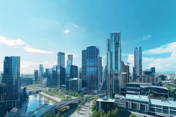 Financial District Skyscrapers Viewed from Above with Clear Blue Skies