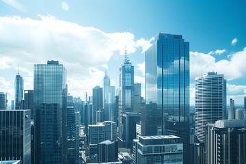 Obraz premium Financial District Skyscrapers Viewed from Above with Clear Blue Skies