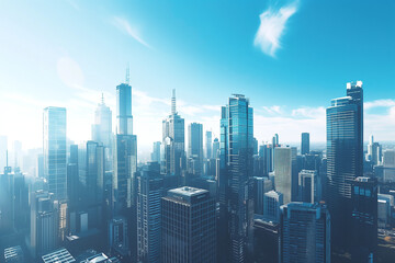 Obraz premium Financial District Skyscrapers Viewed from Above with Clear Blue Skies
