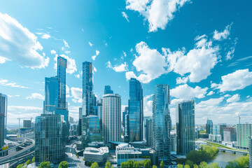 Fototapeta premium Skyline of Urban Financial District Under Blue Skies