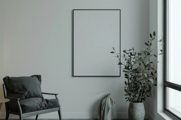 Minimalist Interior Design: Blank Poster Mockup in Modern Living Room, Perfect for Showcasing Artwork and Home Decoration Inspiration
