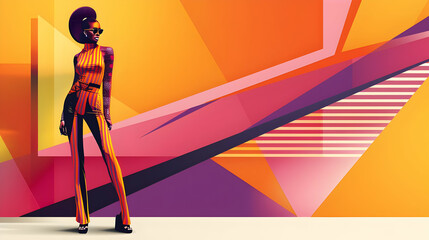 Striped Fashion Illustration with Geometric Background