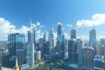 Skyline of Urban Financial District Under Blue Skies