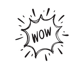 Wow Hand drawn cloud speech bubble element wow text. Explosion cloud icon. Isolated Comic doodle sketch style