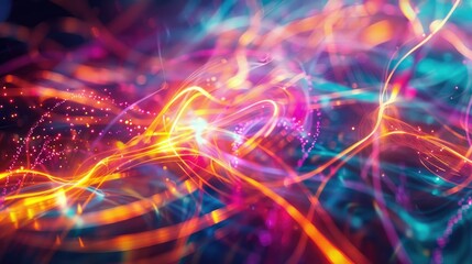 Fototapeta premium Charged Particles Cascading Through an Electromagnetic Field Vibrant Abstract Light Composition