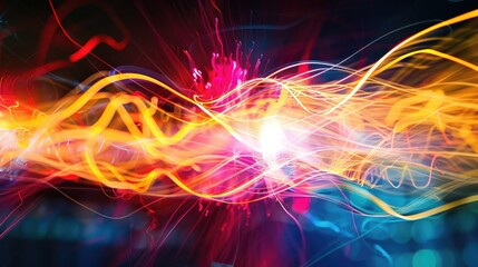 Cascading Electrons through Vibrant Electromagnetic Field Abstract Scientific Composition