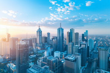 Skyline of Urban Financial District Under Blue Skies