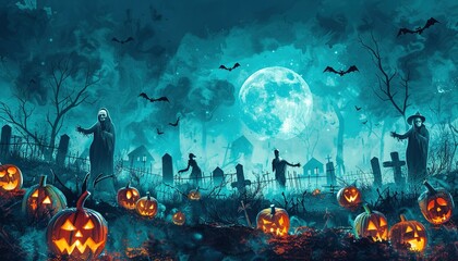 Spooky Halloween Night in a Haunted Cemetery