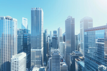 Fototapeta premium Skyline of Urban Financial District Under Blue Skies