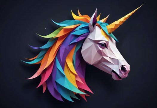 3d mythical unicon with poly style	
