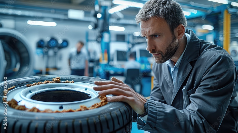 Aufkleber engineer baking a tyre that looks like a pastry, ceo wearing business suit viewing, design laborator