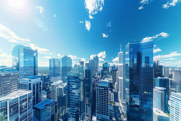 Skyline of Urban Financial District Under Blue Skies