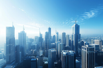 Fototapeta premium Skyline of Urban Financial District Under Blue Skies