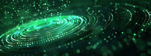 green glowing digital circular rings on a black background